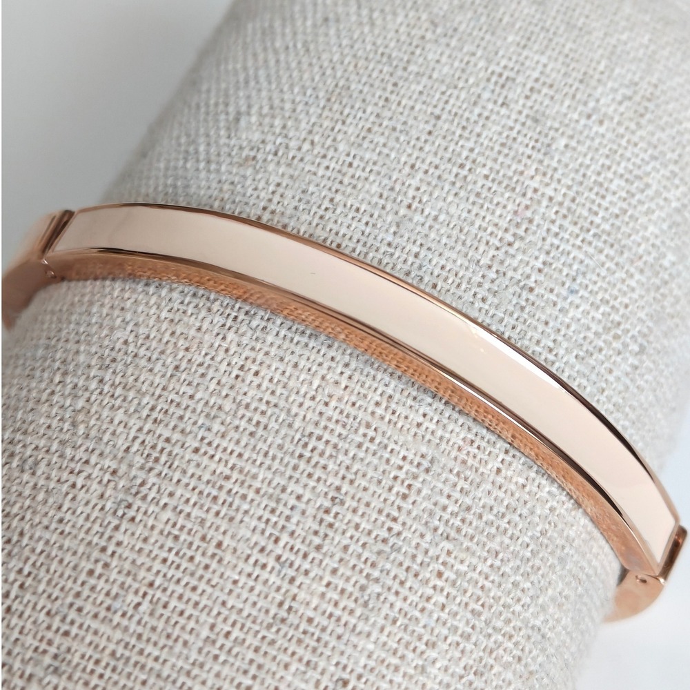 Anne Klein Rose Gold Tone Beige Enamel Hinged Bangle Bracelet Cuff Extender Link